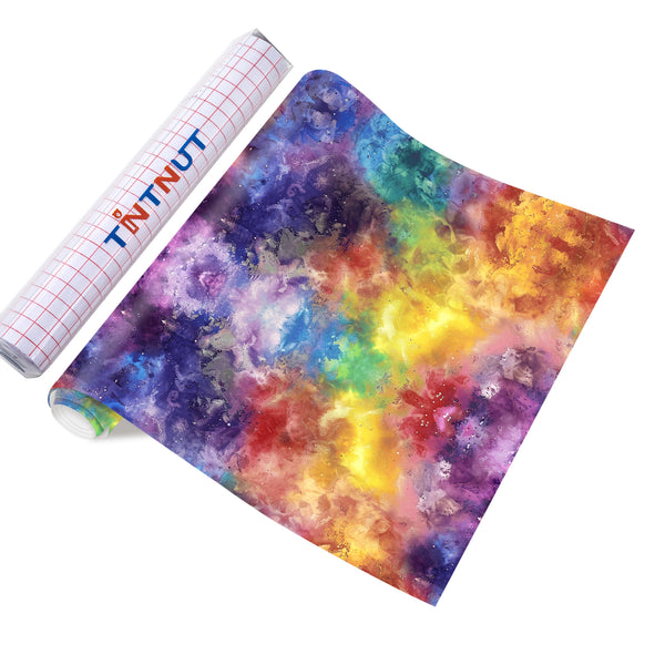 Tintnut Tie Dye Permanent Vinyl Colorful Tie Dye Block Gradient Watercolor Art Patterned Adhesive Vinyl Sheets, Waterproof Self Sticker for DIY Crafts