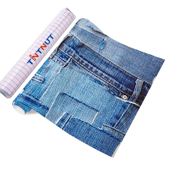 Tintnut Cowboy Patterned Permanent Adhesive Viny,Blue Permanent Vinyl Compatible with Cricut Machine,Waterproof Vinyl for Home Decor Self Sticker