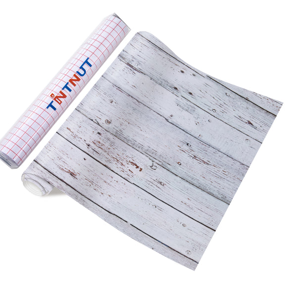 Tintnut Wood Pattern Permanent Vinyl,White Wooden Planks Patterned Permanent Adhesive Vinyl for Cutting Machine,Self Sticker Water proofing Vinyl