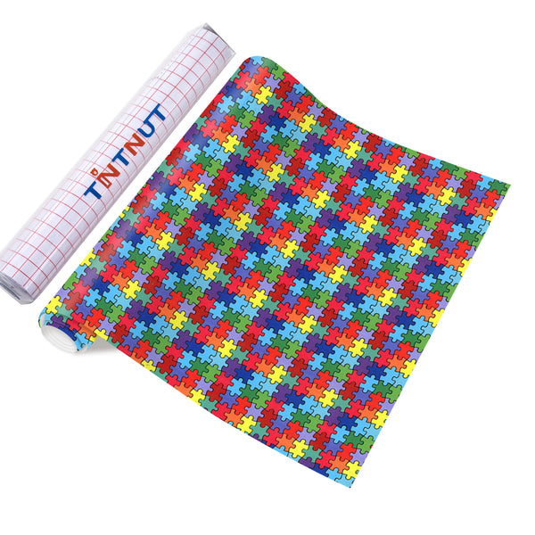 Tintnut Puzzles Adhesive Vinyl, Autism Awareness Puzzles Vinyl, Permanent Vinyl Sheets, Pattern Self Sticker Water proofing Vinyl