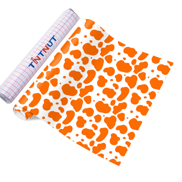 Tintnut Colorful Cow Permanent Vinyl, Orange Cowhide Pattern Printed Adhesive Vinyl,Animal Print Vinyl for Decor Self Sticker