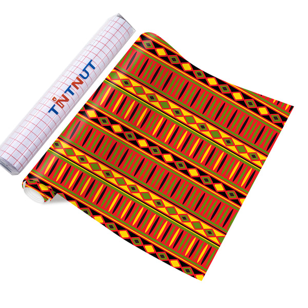 Tintnut Kwanzaa Adhesive Vinyl, Kente Pattern Printed Vinyl, Patterned Permanent Vinyl Sheets, African Amercian Pattern Vinyl
