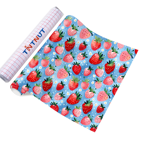 Tintnut Strawberry Permanent Vinyl Strawberry Flower Pattern Adhesive Vinyl Strawberry Flower Outdoor Vinyl