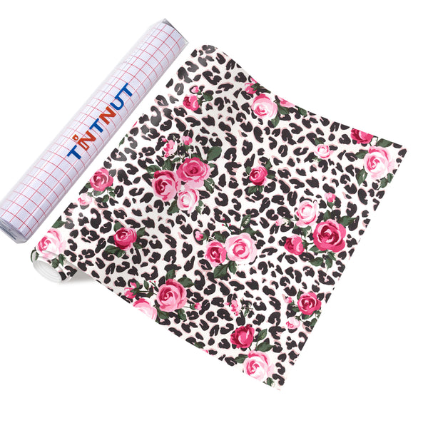 Tintnut Rose Permanent Vinyl  Leopard Adhesive Vinyl Sheets Floral Flower Self Sticker Water proofing Vinyl