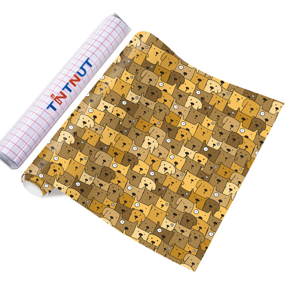 Tintnut Dog Patterned Permanent Vinyl,Cartoon Dog Permanent Adhesive Vinyl for Cutting Machine,Waterproof Vinyl for Home Decor Self Sticker