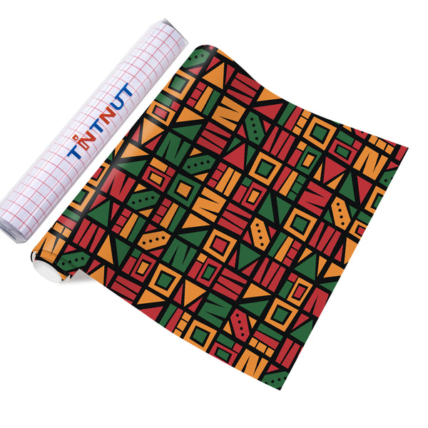 Tintnut Kwanzaa Adhesive Vinyl, Kente Pattern Printed Permanent Vinyl Sheets Machine for Decor Sticker