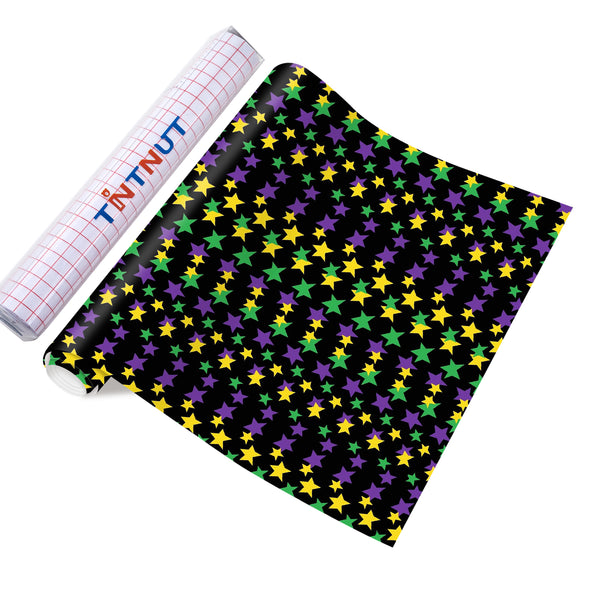 Tintnut Mardi Gras Permanent Vinyl, Masquerade Mask Adhesive Vinyl, Fleur-De-Lis Prints Carnival Vinyl for Decor Self Sticker