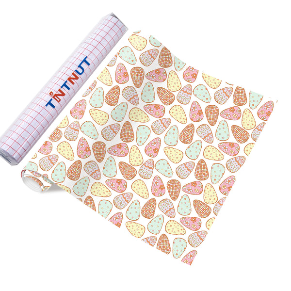 Tintnut Easter Egg Permanent  Adhesive Vinyl, Pink Bunny Prints Vinyl, Spring Pastel Pattern Permanent Vinyl, Outdoor for Decor Self Sticker