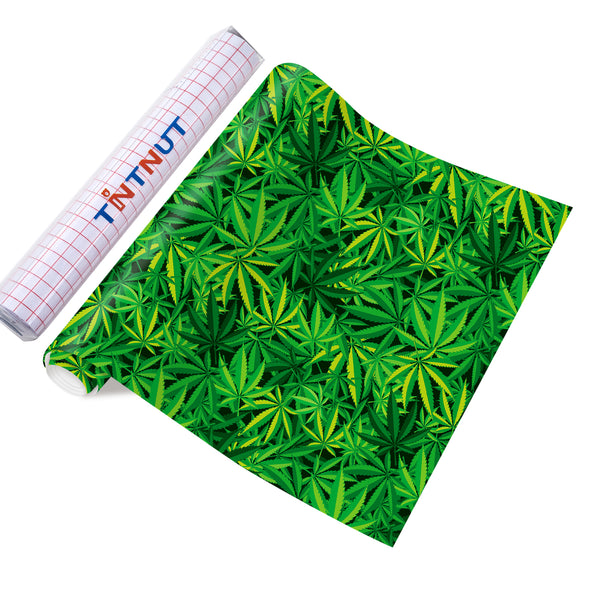 Tintnut Cannabis Pattern Permanent Adhesive Vinyl, Weed Leaf Self Adhesive Vinyl Marijuana Leaves Outdoor Waterproofing Vinyl for Decor Sticker