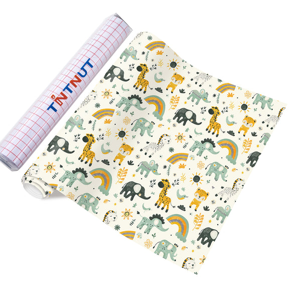 Tintnut Forest Animals Patterned Permanent Adhesive Vinyl,Animals Permanent Vinyl for Cutting Machine,Self Sticker Water proofing Vinyl