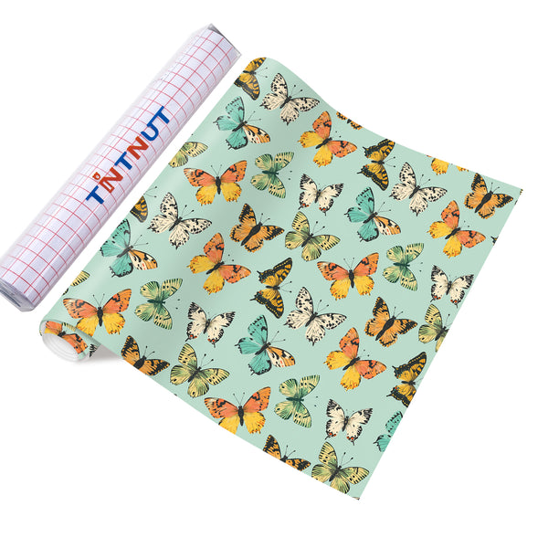 Tintnut Colorful Butterfly Patterned Permanent Adhesive Vinyl,Butterfly Permanent Vinyl for Cutting Machine,Self Sticker Water proofing Vinyl