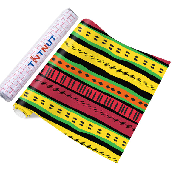 Tintnut Kwanzaa Permanent Adhesive Vinyl, Kente Pattern Printed Adhesive Vinyl Sheets Machine for Decor Sticker