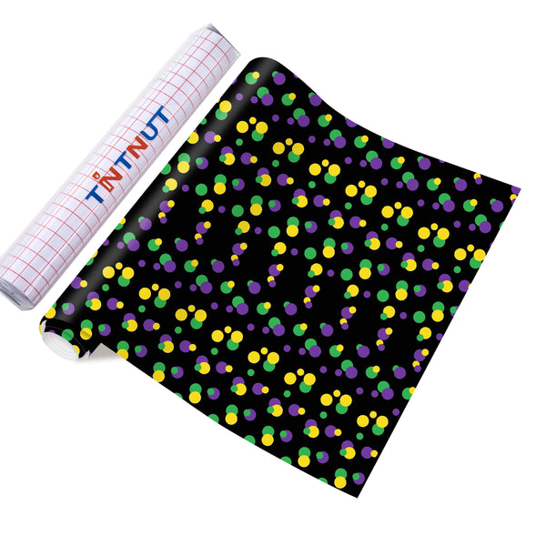 Tintnut Mardi Gras Permanent Vinyl, Masquerade Mask Pattern Vinyl, Fleur-De-Lis Prints Carnival Vinyl for Decor Self Sticker