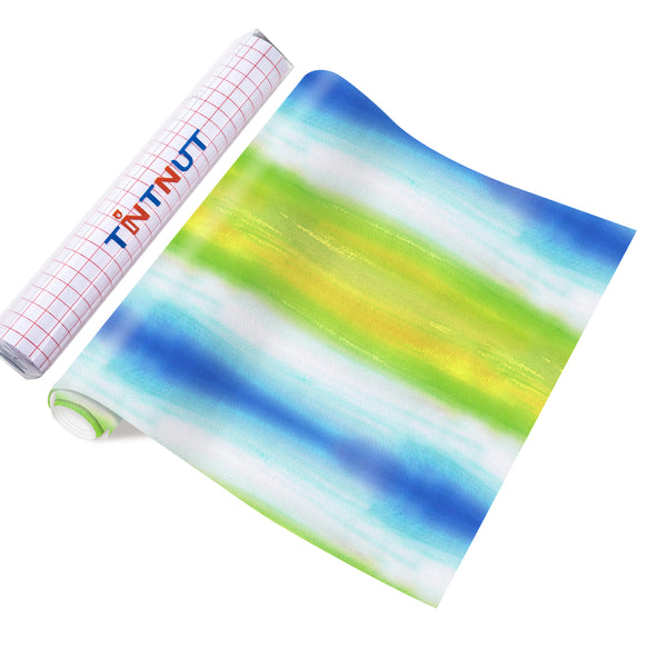 Tintnut Teal Green Cyan Gradient Rainbow Watercolor Permanent Adhesive Vinyl Sheets Multicolor Pattern Self Sticker Water proofing Vinyl for DIY