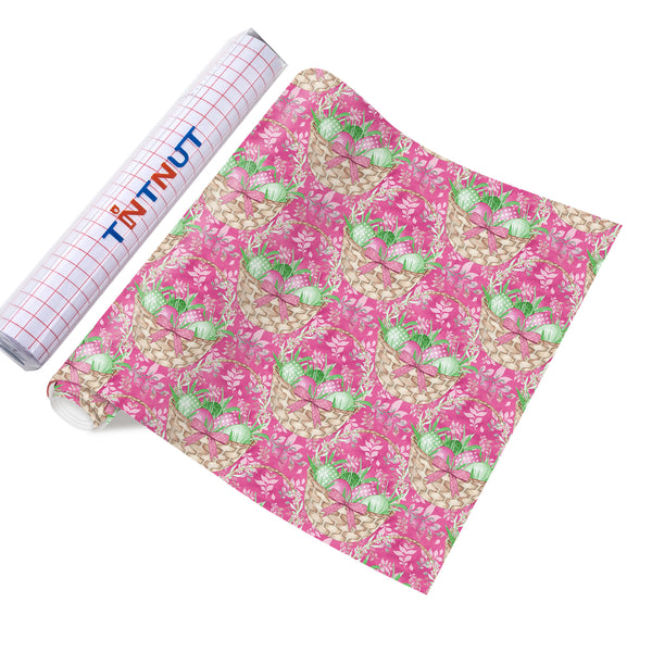 Tintnut Easter Egg Permanent Vinyl, Spring Pastel Pattern Adhesive Vinyl, Pink Bunny Prints Vinyl, Outdoor for Decor Self Sticker