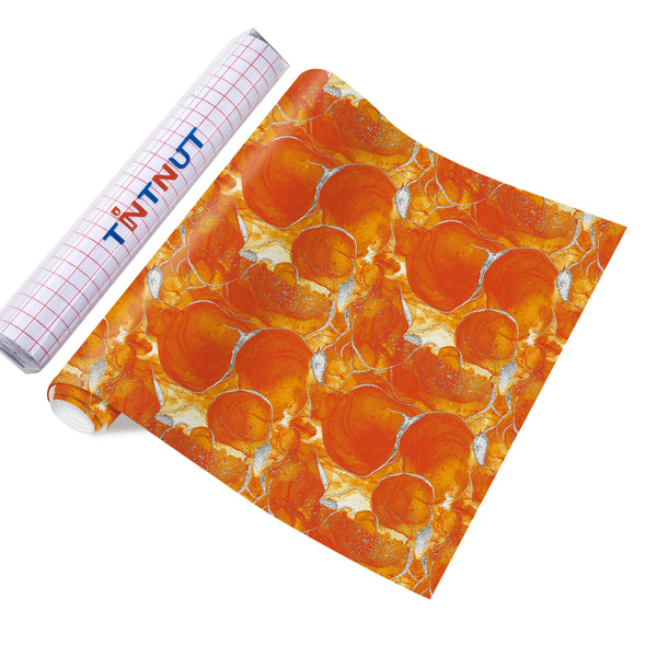 Tintnut Marble Permanent Vinyl, Yellow Red Marble Adhesive Vinyl Sheets, Watercolor Gold Pattern Self Sticker Water proofing Vinyl