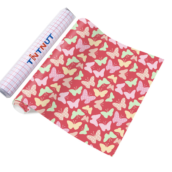 Tintnut Butterfly Patterned Permanent Vinyl,Colorful Butterfly Permanent Adhesive Vinyl Compatible with Cricut Machine,Self Sticker Water proofing Vinyl