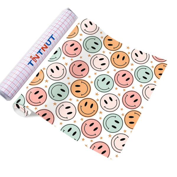 Tintnut Smiley Face Permanent Adhesive Vinyl,Daisy Flower Adhesive Vinyl, Groovy Pattern Vinyl, Adhesive  Outdoor Vinyl for Decor Sticker