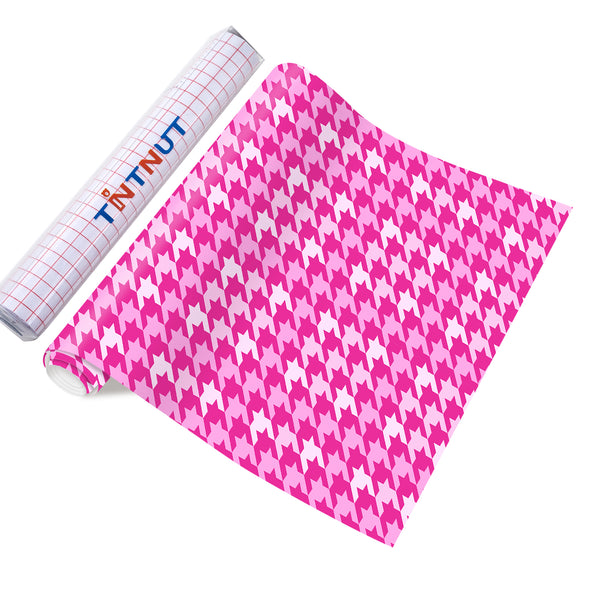 Tintnut Plaid Pattern Permanent Vinyl,Pink Plaid Patterned Permanent Vinyl for  Decor Sticker,Self Sticker Water proofing Vinyl
