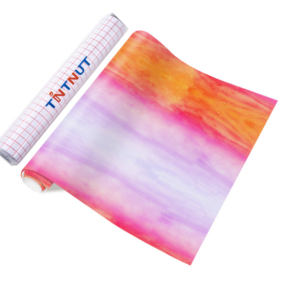 Tintnut Dreamy Pastel Rainbow Gradient Watercolor Permanent Adhesive Vinyl Sheets Multicolor Pattern Self Sticker Water proofing Vinyl for DIY