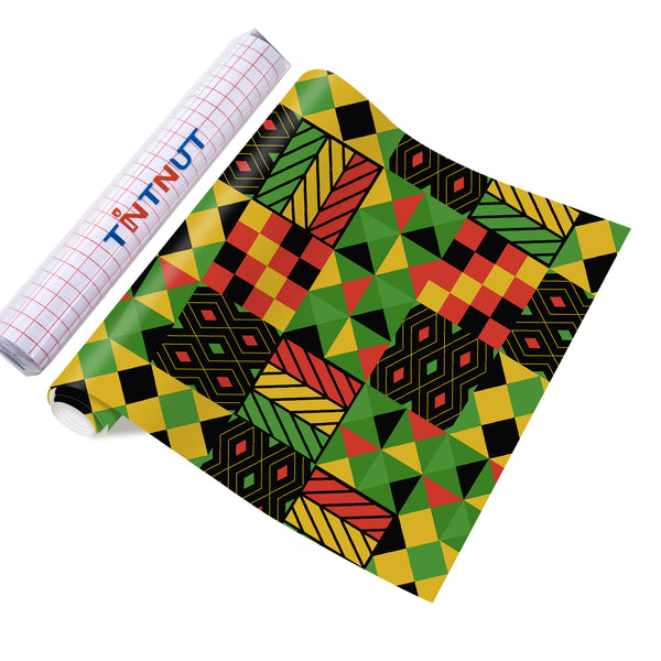 Tintnut Kwanzaa Permanent Vinyl, Kente Pattern Printed Adhesive Vinyl Sheets Machine for Decor Sticker