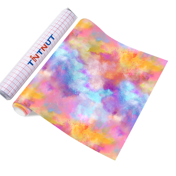 Tintnut Grungy Watercolor Permanent Adhesive Vinyl,Neon Rainbow Mix Pattern Adhesive Vinyl,Home Decor Self Sticker