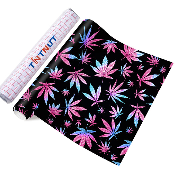 Tintnut Cannabis Pattern Permanent Vinyl, Weed Leaf Self Adhesive Vinyl Marijuana Leaves Vinyl Outdoor Waterproofing Vinyl for Decor Sticker