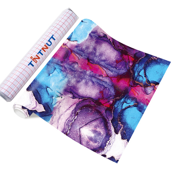 Tintnut Marble Permanent Vinyl, Blue Purple Marble Adhesive Vinyl Sheets, Watercolor Gold Pattern Self Sticker Water proofing Vinyl