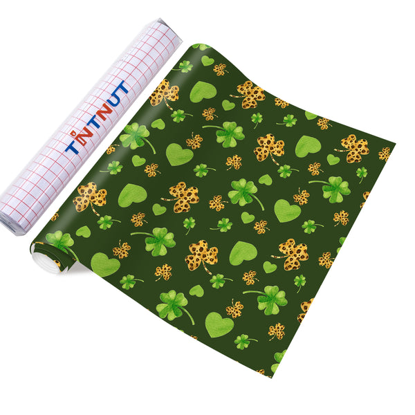 Tintnut Four-leaf Clover Permanent Vinyl,Green Permanent Adhesive Vinyl for Cutting Machine,Waterproof Vinyl for Home Decor Self Sticker