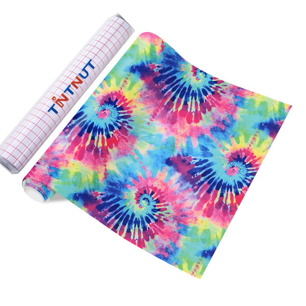 Tintnut Tie Dye Permanent Vinyl, Seamless Colorful Adhesive Vinyl, Swirl Pattern Self Sticker Water proofing Vinyl