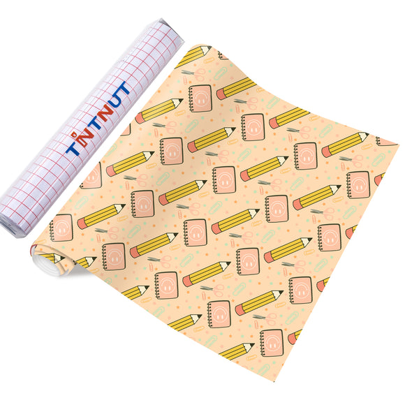 Tintnut School Patterned Permanent Vinyl,Teachers Kindergarten Patterned Permanent Adhesive Vinyl for Cutting Machine,Home Decor Self Sticker