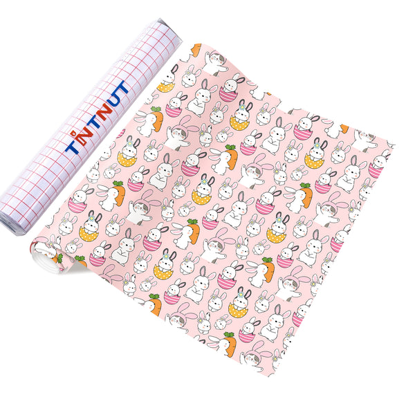 Tintnut Easter Egg Permanent Vinyl, Spring Pastel Pattern Adhesive, Pink Bunny Prints, Outdoor for Decor Self Sticker