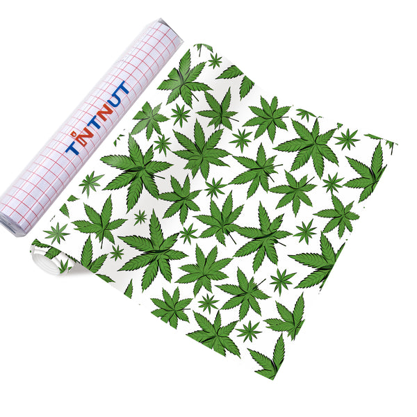 Tintnut Cannabis Pattern Permanent Vinyl, Weed Leaf Self Adhesive Vinyl Marijuana Leaves Outdoor Vinyl for Decor Sticker