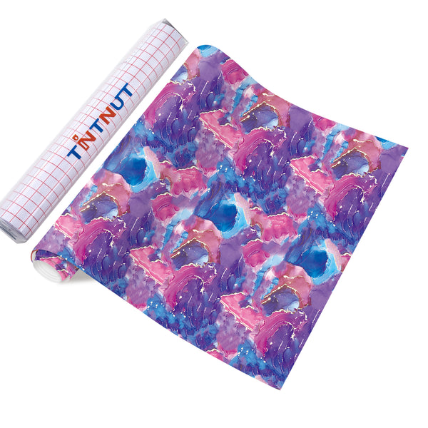 Tintnut Marble Permanent Vinyl, Pink Purple Adhesive Vinyl Sheets, Watercolor Gold Pattern Self Sticker Water proofing Vinyl