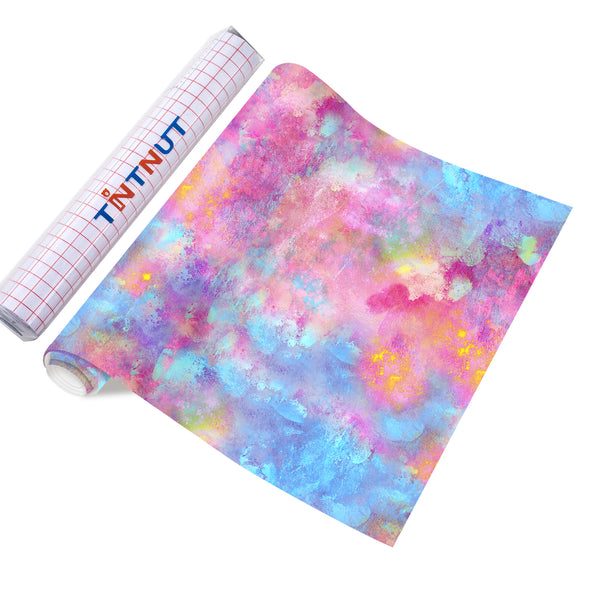 Tintnut Grungy Watercolor Permanent Adhesive Vinyl,Neon Pastel Rainbow Pattern Adhesive Vinyl,Home Decor Self Sticker
