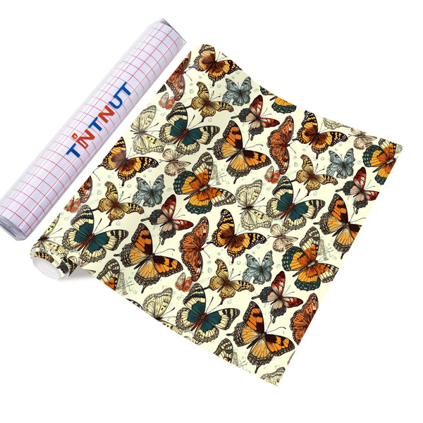 Tintnut Butterfly Patterned Permanent Vinyl,Colorful Butterfly Permanent Adhesive Vinyl for Cutting Machine,Home Decor Self Sticker
