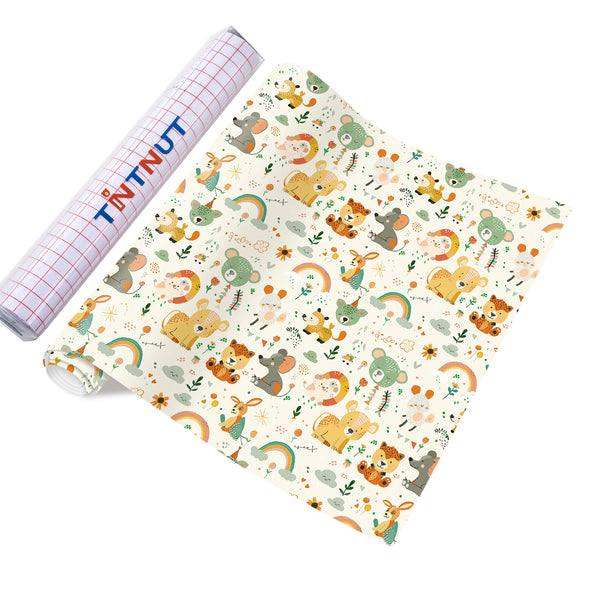 Tintnut Animals Patterned Permanent Vinyl,Forest Animals Permanent Adhesive Vinyl for Cutting Machine,Waterproof Vinyl for Home Decor Self Sticker