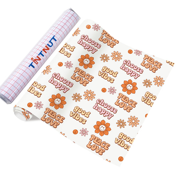 Tintnut Smiley Face Permanent Vinyl,Daisy Flower Adhesive Vinyl, Groovy Pattern Vinyl, Permanent Outdoor Vinyl for Decor Sticker, Self Sticker Water proofing Vinyl