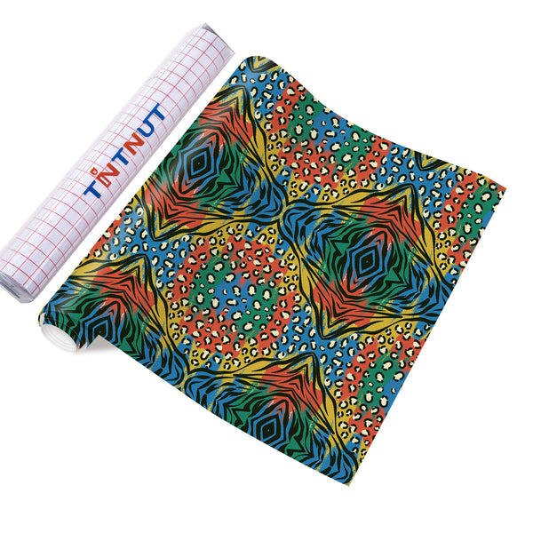 Tintnut Kwanzaa Permanent Adhesive Vinyl, Kente Pattern Printed Adhesive Vinyl Kwanzaa Permanent Vinyl Sheets Machine for Decor Sticker