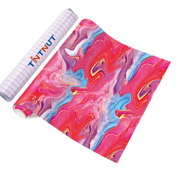 Tintnut Marble Permanent Vinyl, Red Blue Adhesive Vinyl Sheets, Watercolor Gold Pattern Self Sticker Water proofing Vinyl