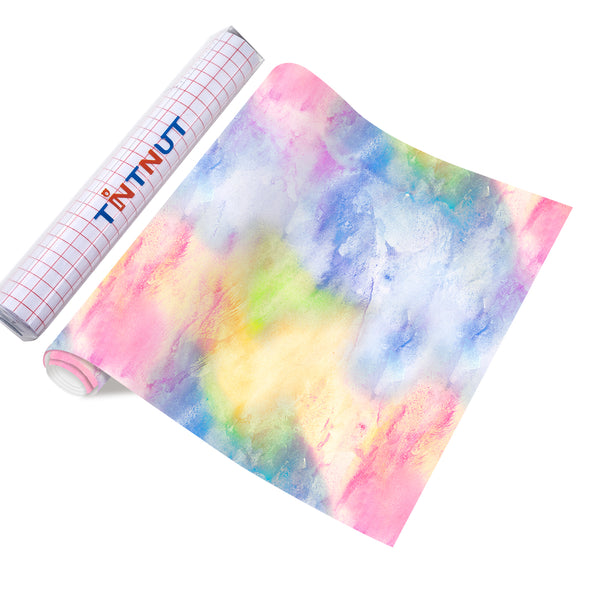Tintnut Grungy Watercolor Permanent Adhesive Vinyl,Neon Soft Rainbow Pattern Adhesive Vinyl,Home Decor Self Sticker