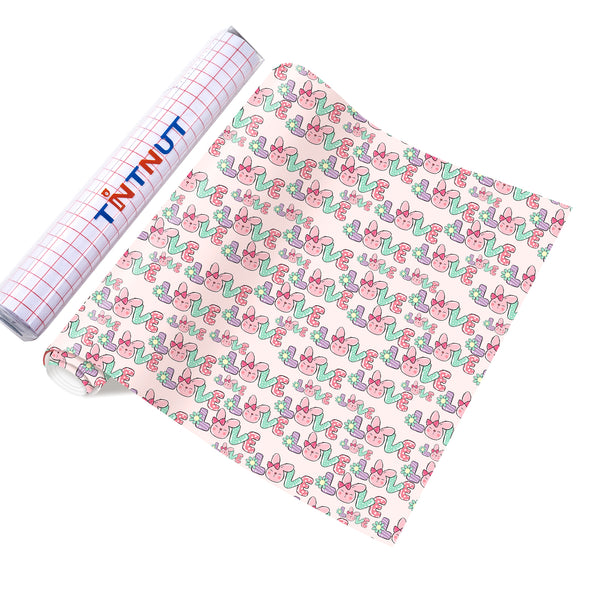 Tintnut Easter Egg Permanent Vinyl, Spring Pastel Pattern Adhesive Vinyl, Pink Bunny Prints, Outdoor for Decor Self Sticker