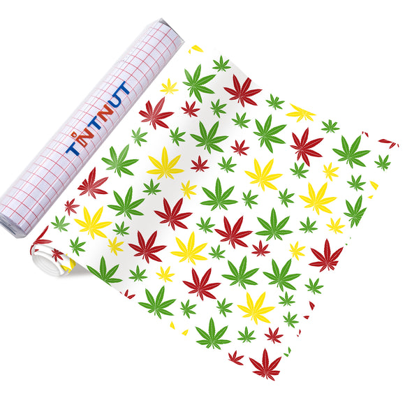 Tintnut Cannabis Pattern Permanent Adhesive Vinyl, Weed Leaf Self Adhesive Vinyl Marijuana Leaves Outdoor Vinyl for Decor Sticker
