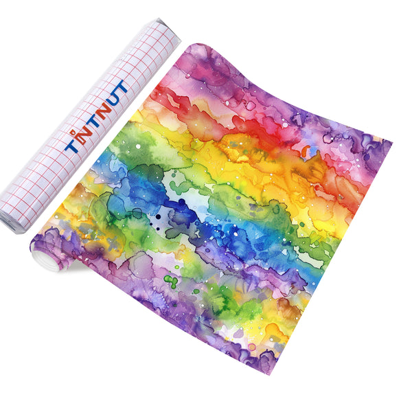 Tintnut Colorful Chameleon Rainbow Gradient Watercolor Permanent Adhesive Vinyl Sheets Multicolor Pattern Self Sticker Water proofing Vinyl for DIY