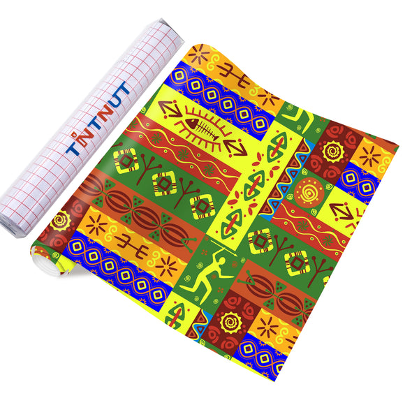Tintnut Kwanzaa Permanent Vinyl, Kente Pattern Printed Adhesive Vinyl Kwanzaa Permanent Vinyl Sheets Machine for Decor Sticker