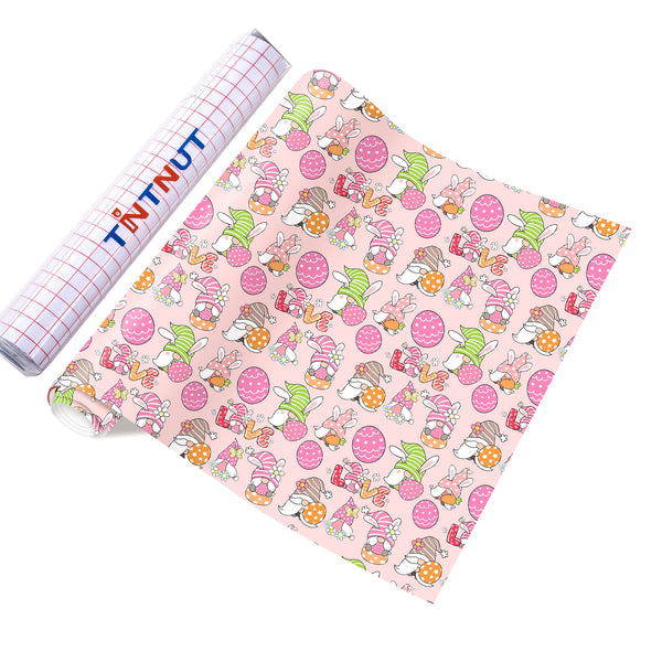 Tintnut Easter Egg Permanent Adhesive Vinyl, Spring Pastel Pattern Adhesive, Pink Bunny Prints, Outdoor for Decor Self Sticker