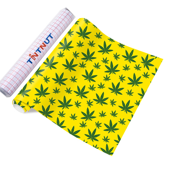 Tintnut Cannabis Pattern Adhesive Vinyl, Weed Leaf Self Permanent Vinyl Marijuana Leaves Outdoor Vinyl for Decor Sticker
