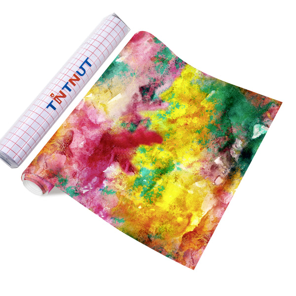 Tintnut Grungy Watercolor Permanent Adhesive Vinyl,Neon Vivid Rainbow Pattern Adhesive Vinyl,Home Decor Self Sticker