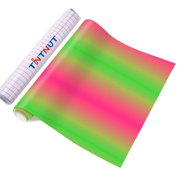 Tintnut Green Pink Permanent Vinyl Gradient Adhesive Self Sticker, Ombre Glossy Self Sticker Water Proofing Vinyl