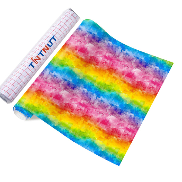 Tintnut Colorful Iridescent Rainbow Watercolor Permanent Adhesive Vinyl Sheets Multicolor Pattern Self Sticker Water proofing Vinyl for DIY